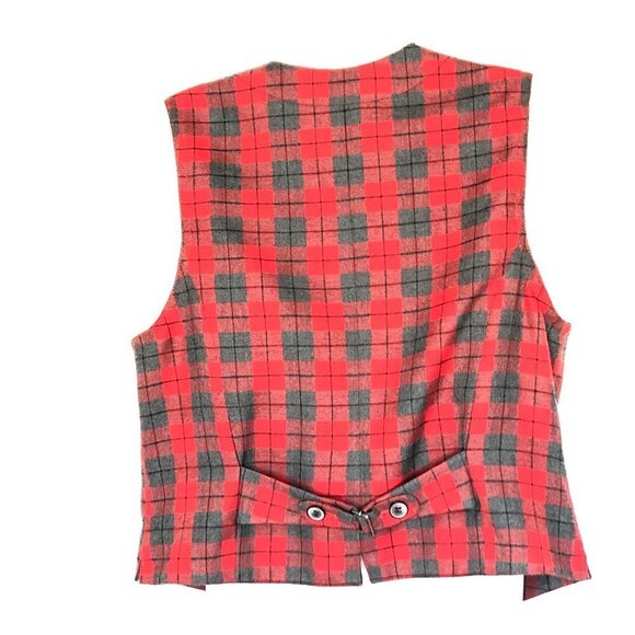 UGLY SWEATER VEST - Chaus Christmas Plaid Vest Red and Grey Flannel - Picture 3 of 9
